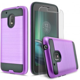 Motorola Moto G4 Play Case, 2-Piece Style Hybrid Shockproof Hard Case Cover with [Premium Screen Protector] Hybird Shockproof And Circlemalls Stylus Pen (Purple)